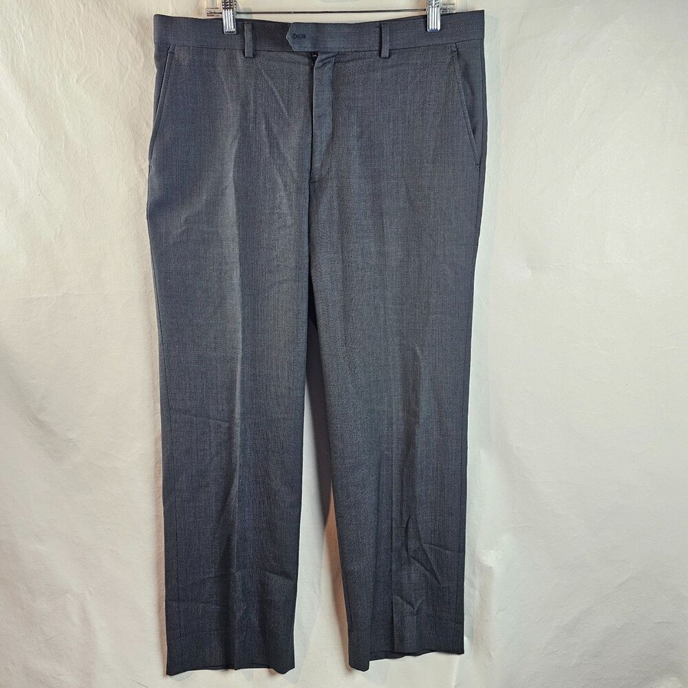Zanetti Mens Wool Dress Pants 36 Gray Flat Front Slacks Business Office Classic
